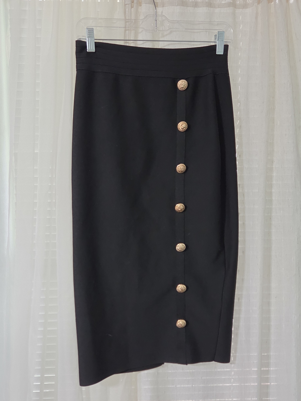 Ms. Bling Black Pencil Skirt with  Gold Lion Buttons